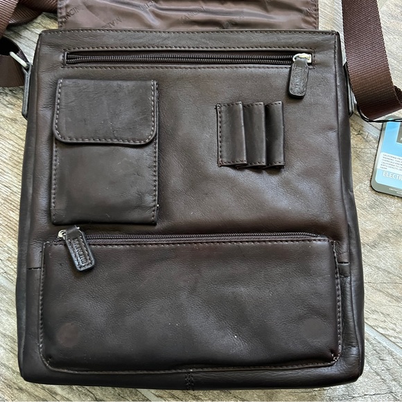 NWT! Mancini 100% Leather, Flap Messenger Bag for Laptops and Tablets, Brown - Picture 7 of 13